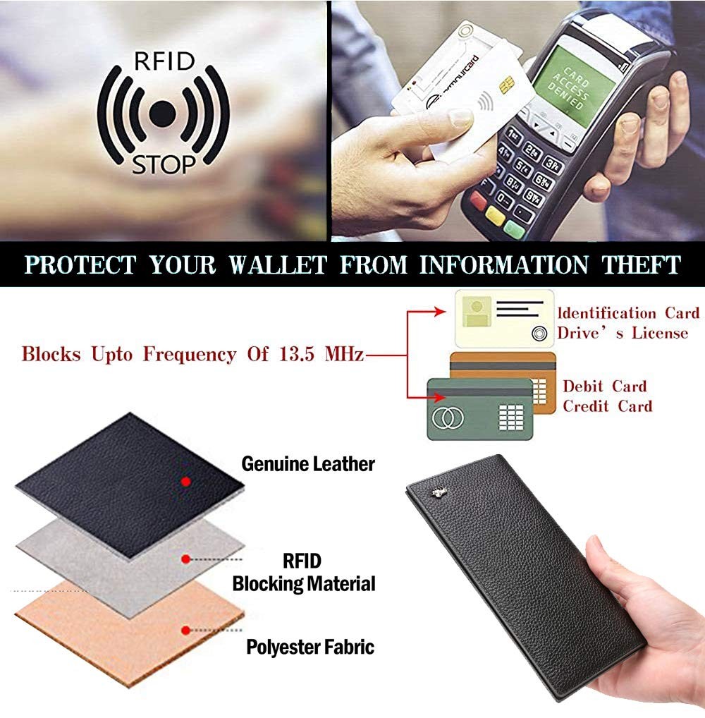 BISON DENIM RFID Bifold Wallets Slim Credit Card 7.5 x 4 x 0.6 inches, Black