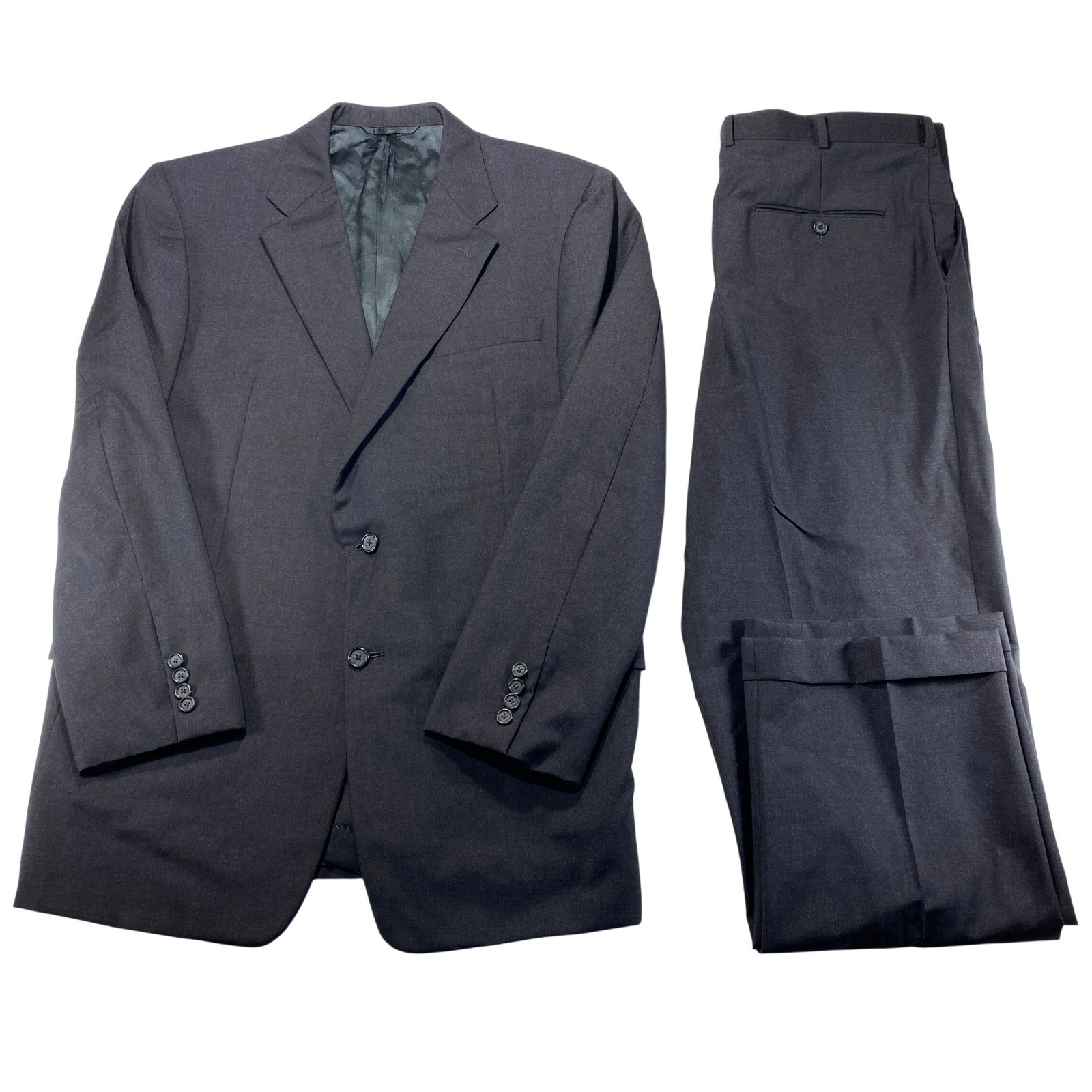 Hickey Freeman Canterbury Suit Mens Size 44 R Charcoal Gray Wool Pants 38×31.5