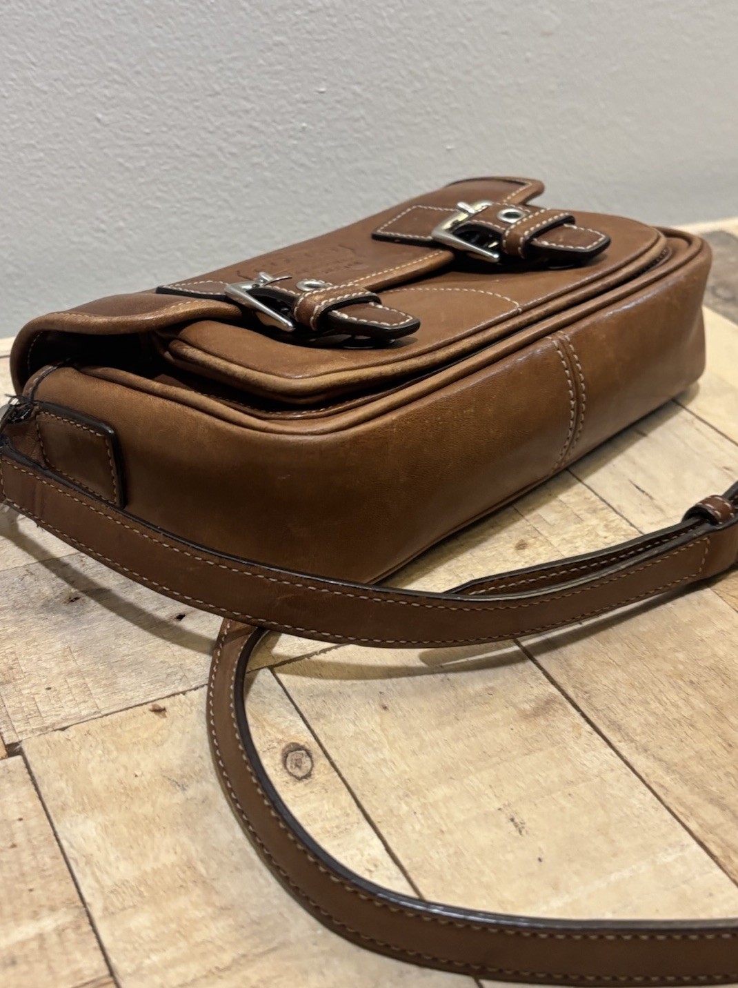 Coach Bleeker Double Buckle Crossbody Brown Leather 9355