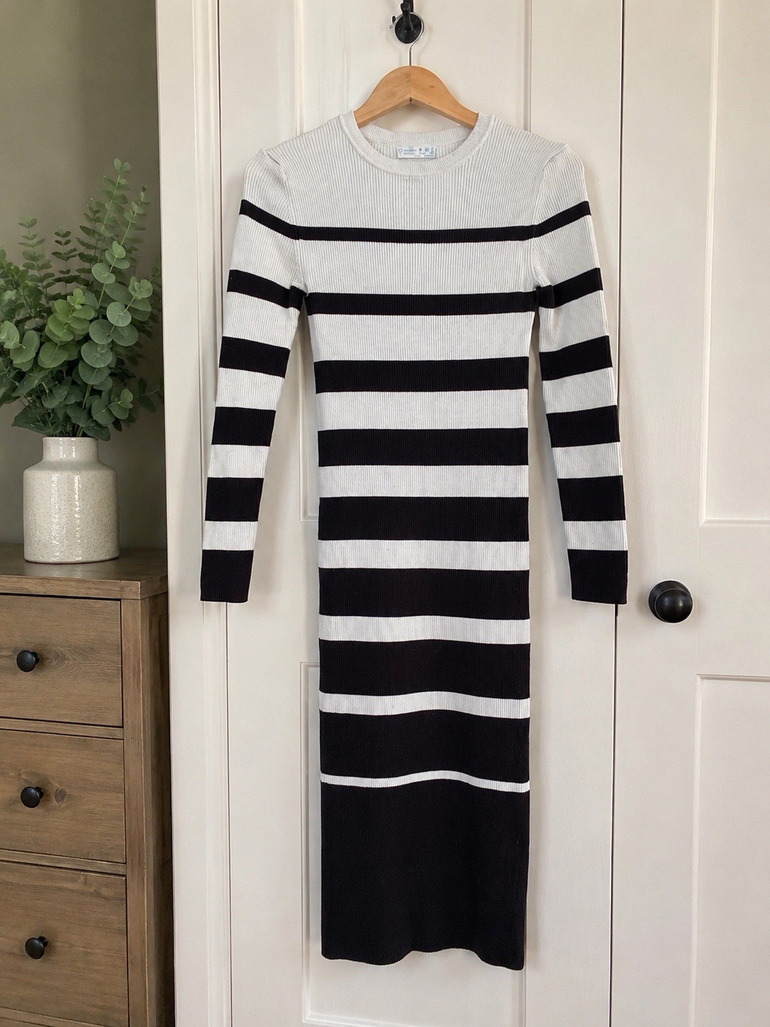 Primark Black & White Striped Ribbed Midi Dress – Size S UK 8-10