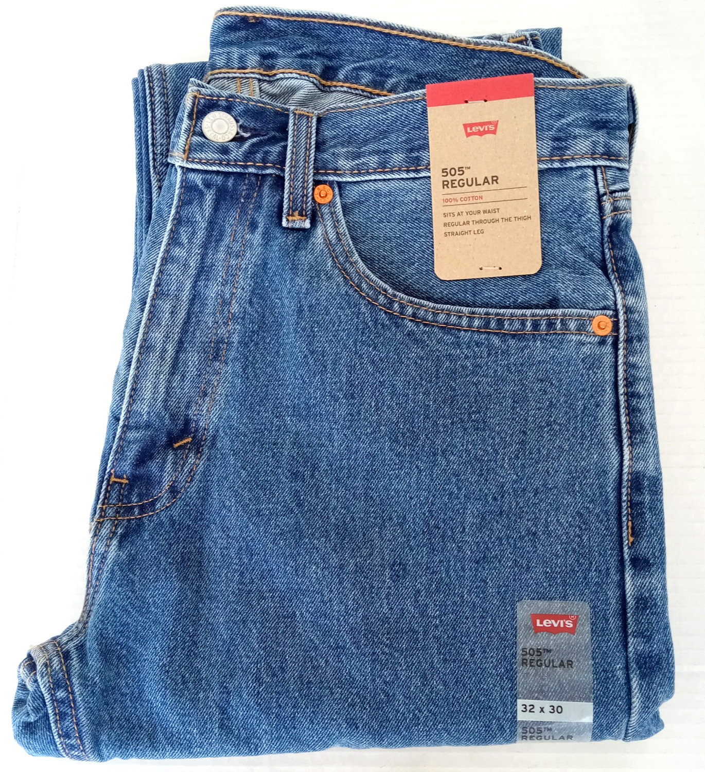 32×29 Levis Mens 505 Regular Fit Jeans Stonewash Blue Denim Straight Leg NWT