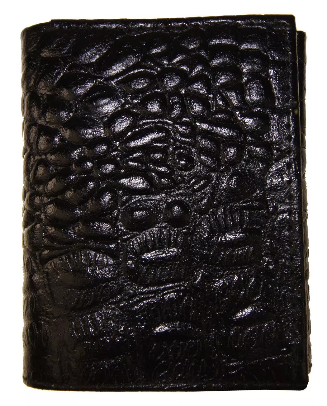 Black Croc Leather Mens Trifold Wallet Center Flap Credit Card Holder