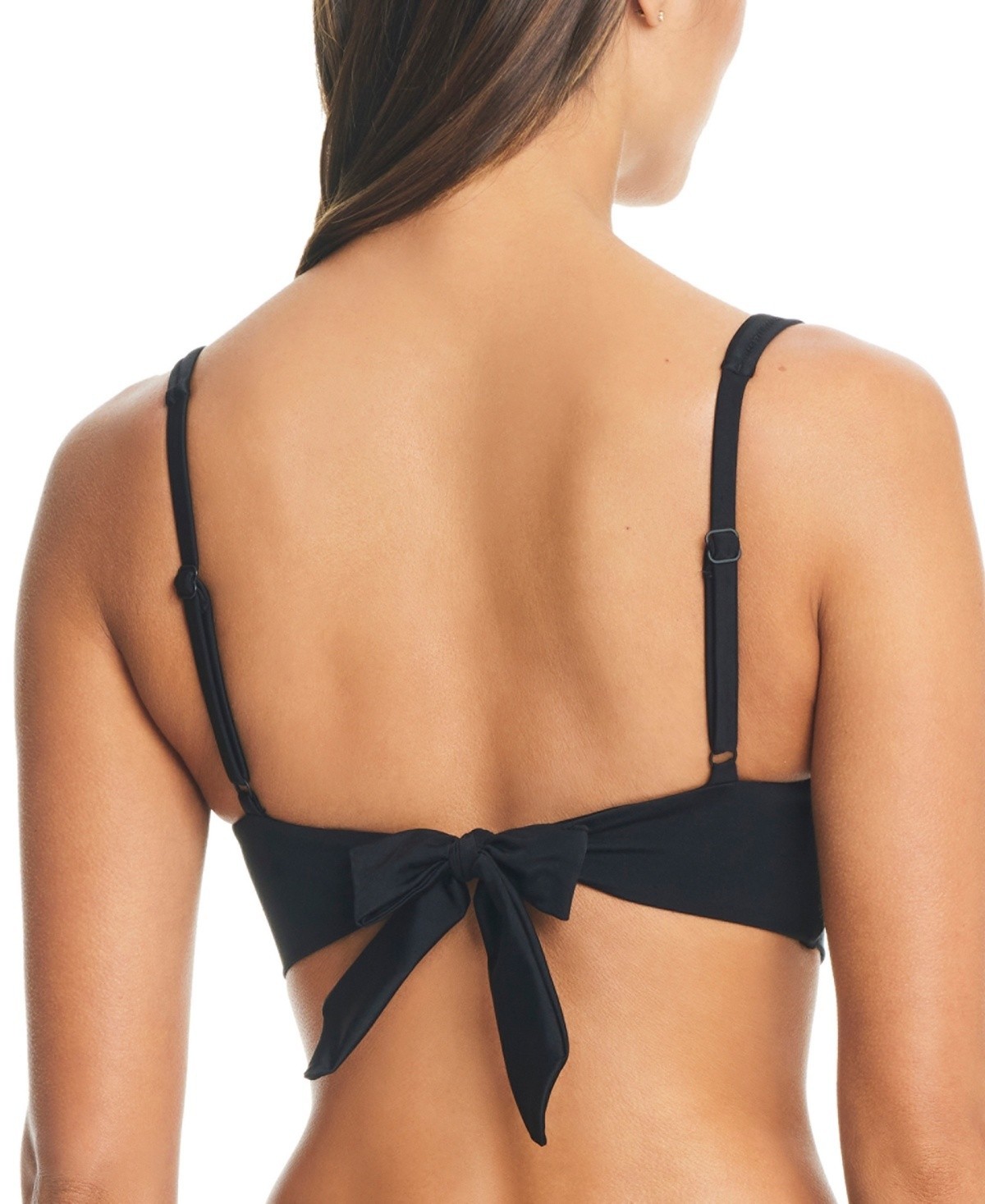 Bar III L27151 Black Resort Solids Ring-Detail Tie-Back Bikini Swim Top Size L
