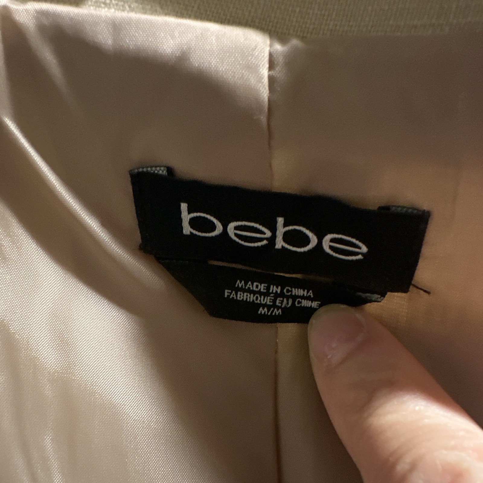 bebe Women’s Beige Short Zip Jacket, Lined, Zipper Pockets, Size M