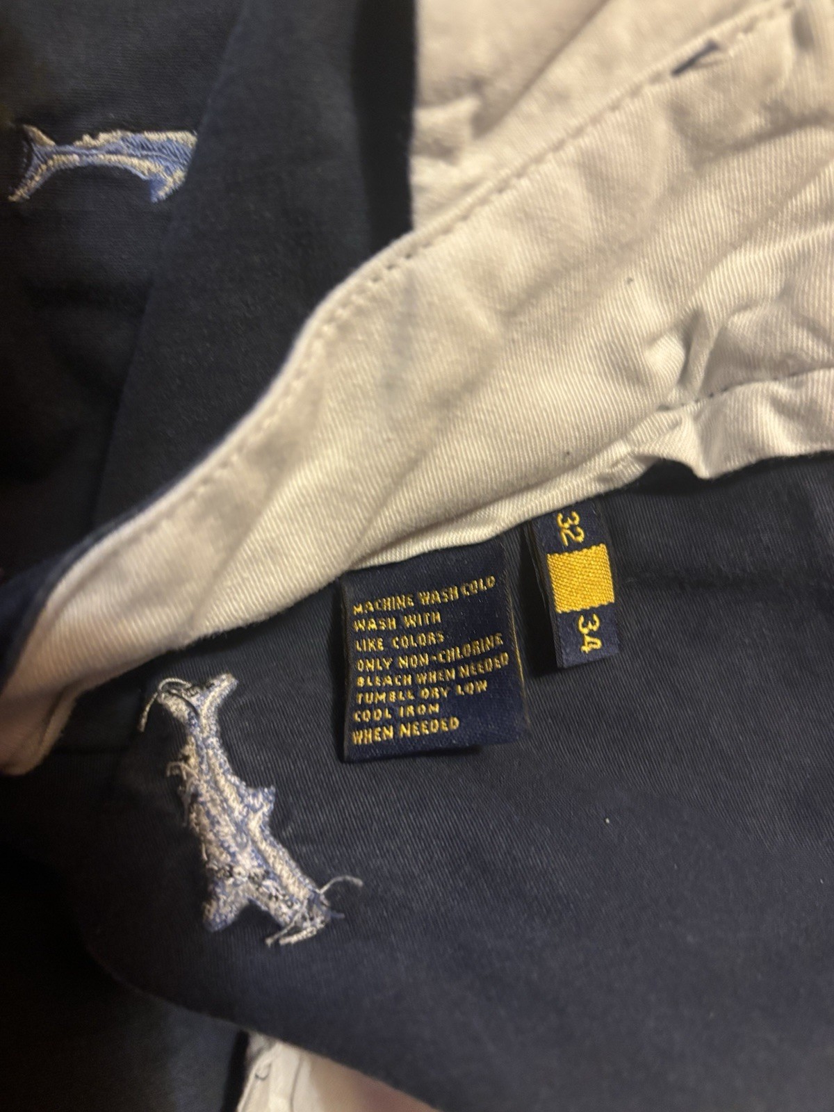 Ralph Lauren Rugby Men’s Navy Shark Embroidered Chino Pants Size 32×34