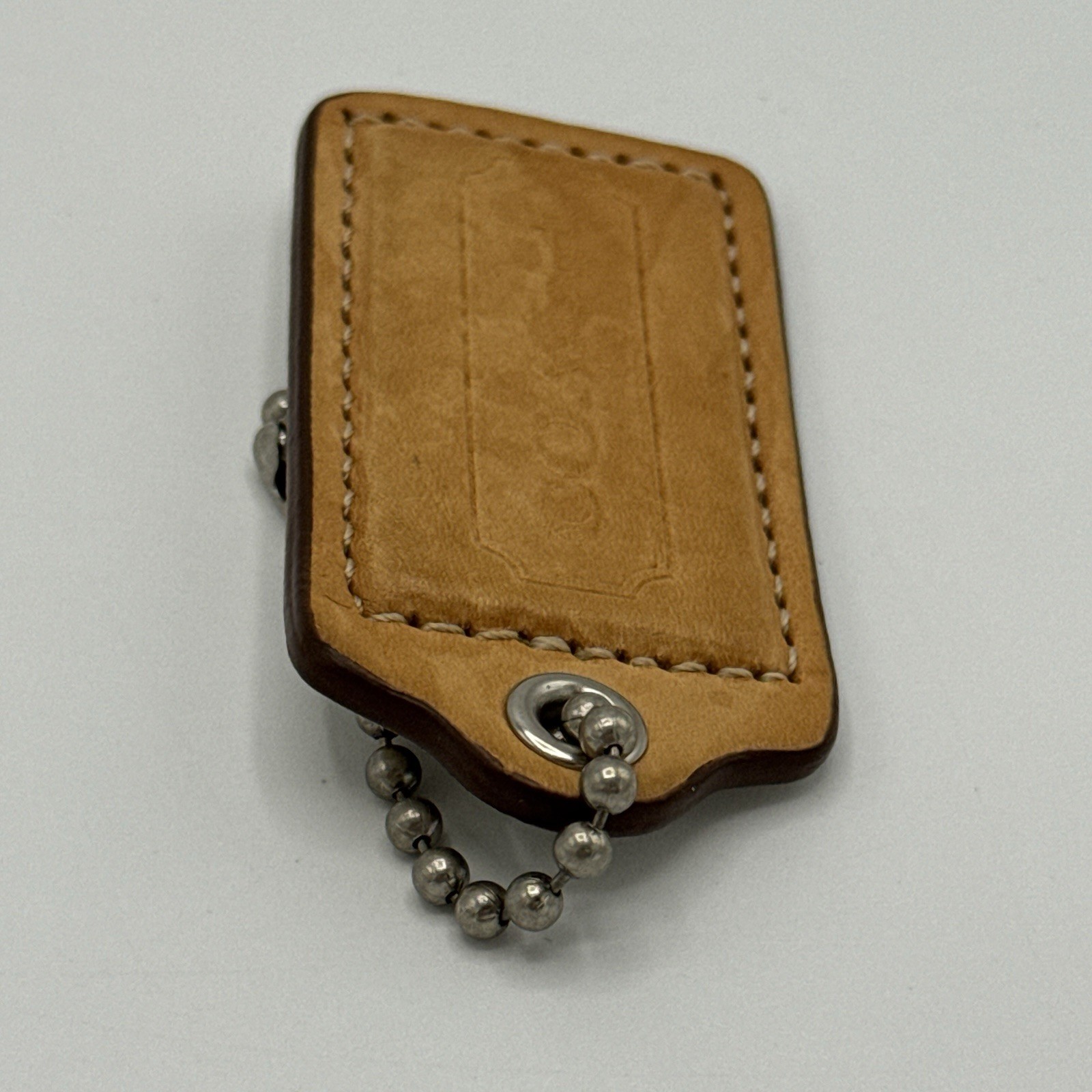 Coach Hang Tag Light Brown Leather Colored 2 & 1/2 Inches Wide / Silver Tone