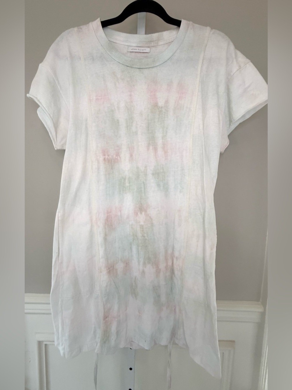 John Elliott Pastel Tie Dye T Shirt Dress Tie Waist Pink White Size S