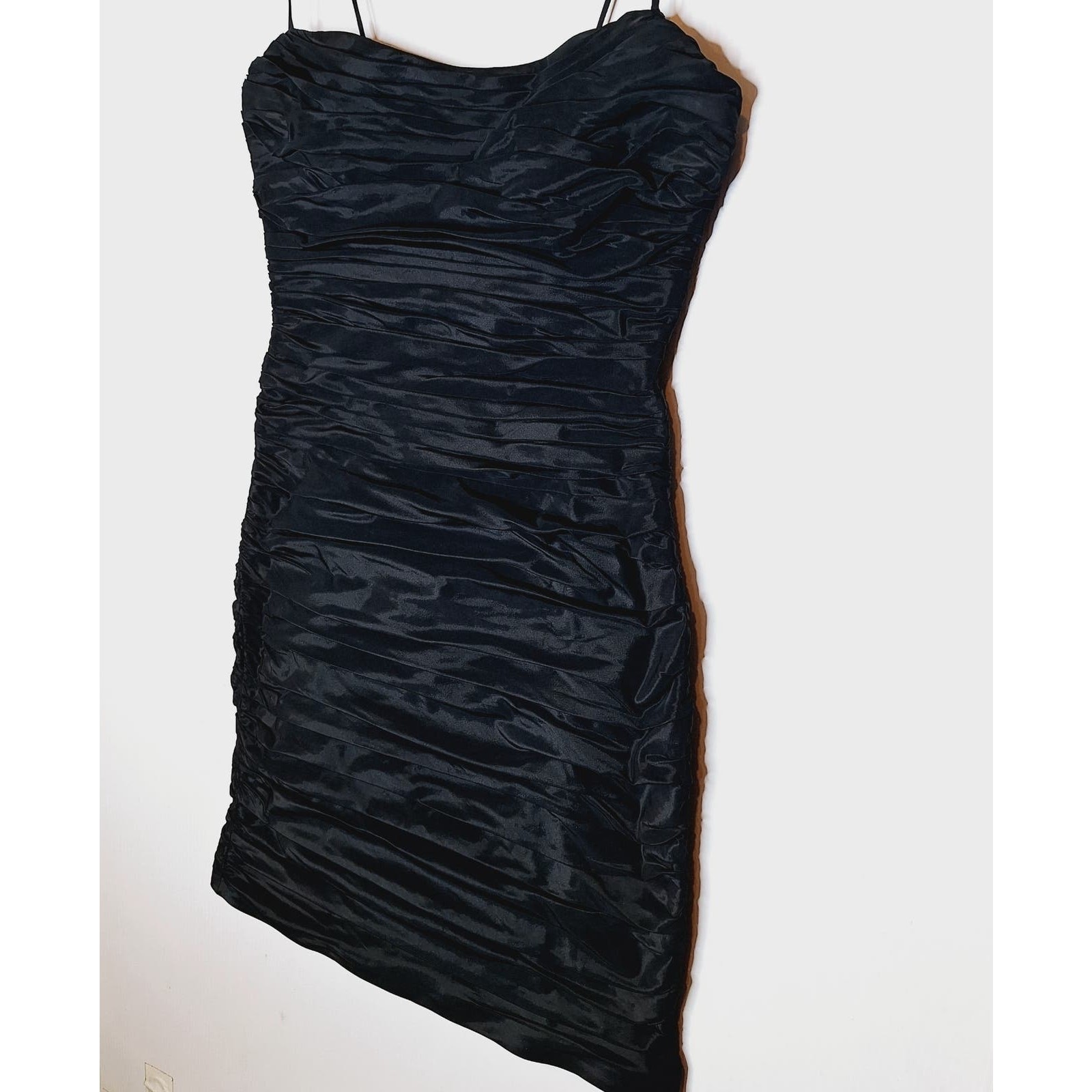 Teri Jon Rickie Freeman Taffeta Black Ruched Dress 4 Bodycon Cocktail LBD