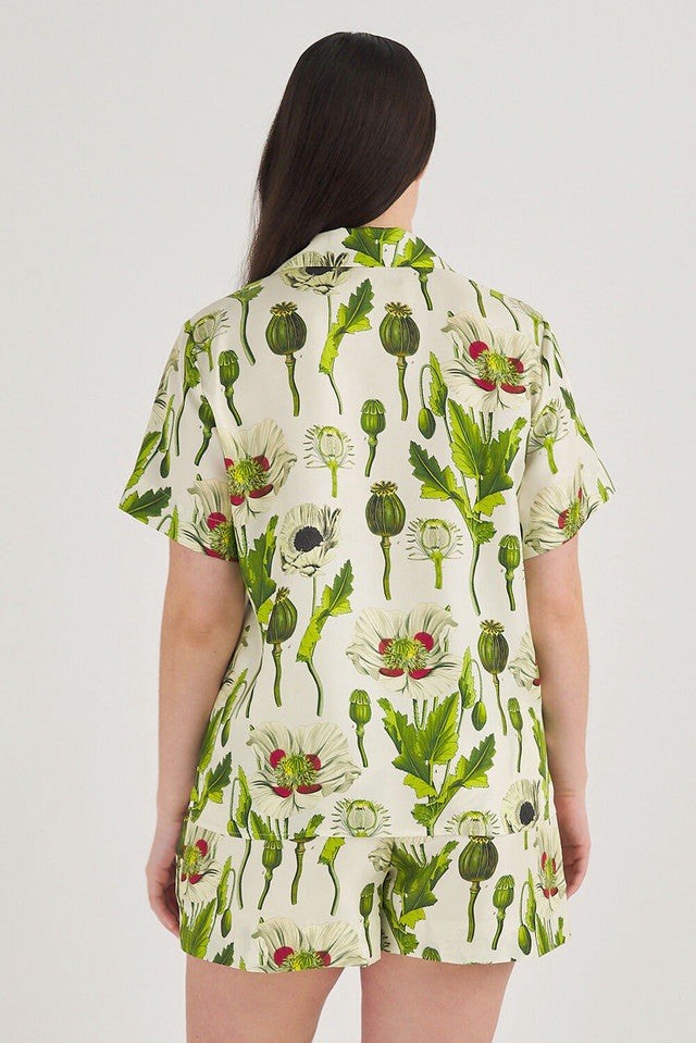 Oroton Garden Poppy Camp Shirt Size 12 AU / 8 US Silk Botanical Green