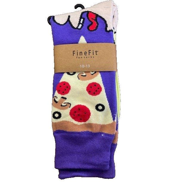 FineFit Fun Socks Pizza Slice Purple Novelty Crew Socks Mens Size 10-13 NEW