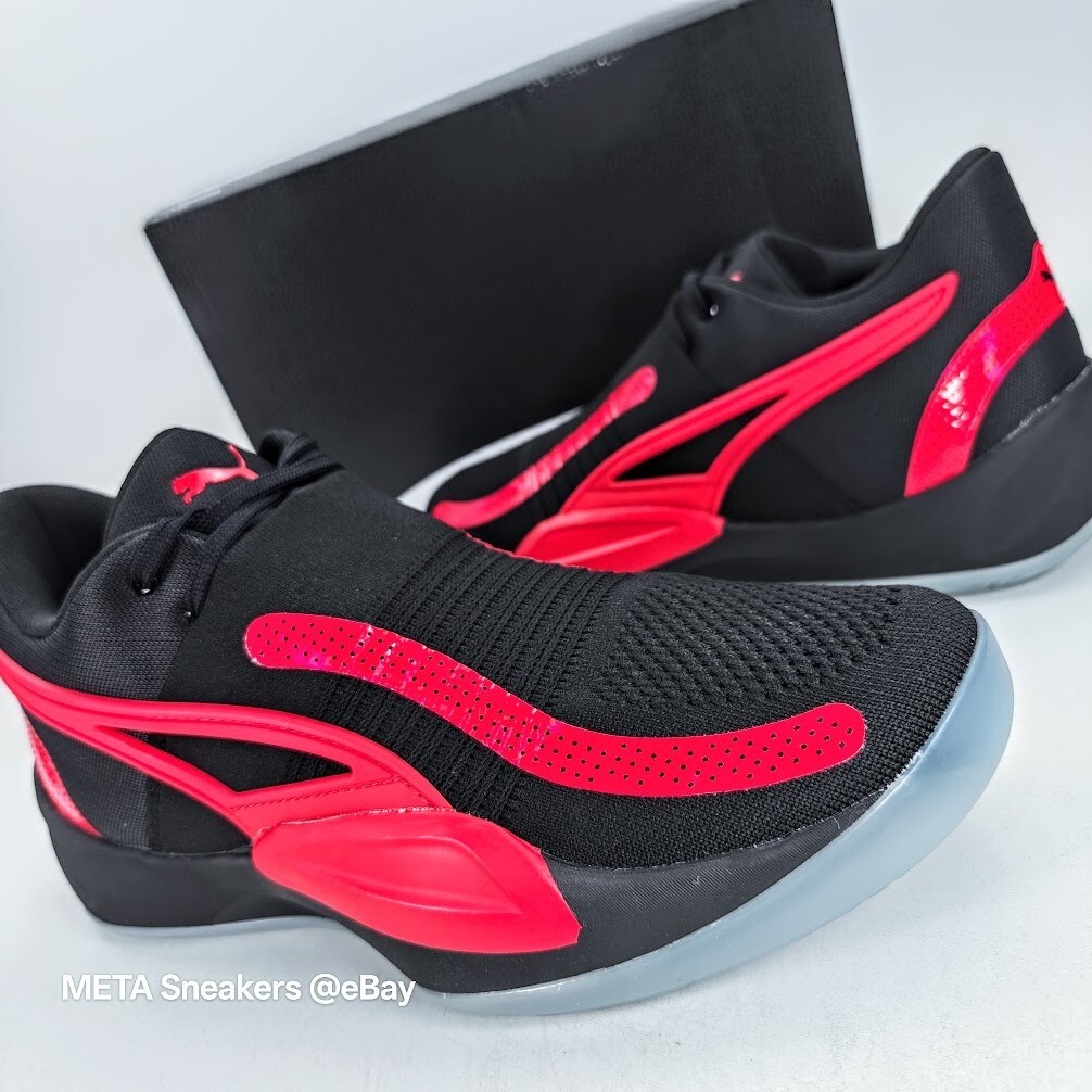 Puma Rise Nitro US 14 Men’s Red Black Grey Basketball Knit Comfort 377012 12 New