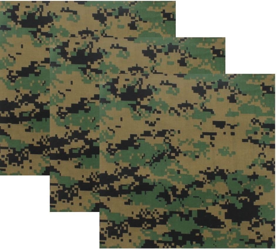 ARMYU Camouflage Military Bandana 3Pack 22×22 Cotton Camo Scarf Do Rag Face Wrap