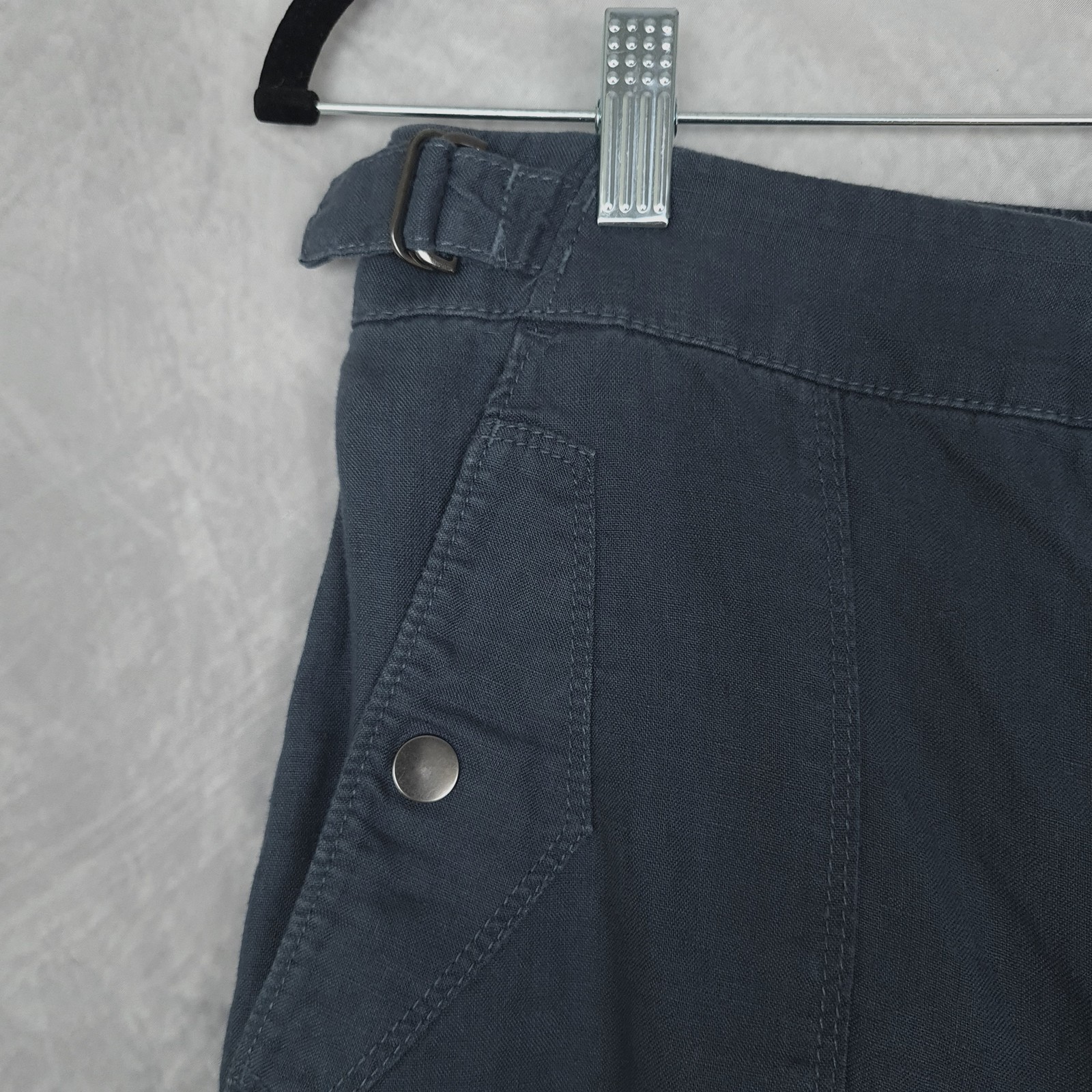 Athleta Pants Womens 2 Blue Linen Cropped Adjustable Waist Tabs Casual Summer