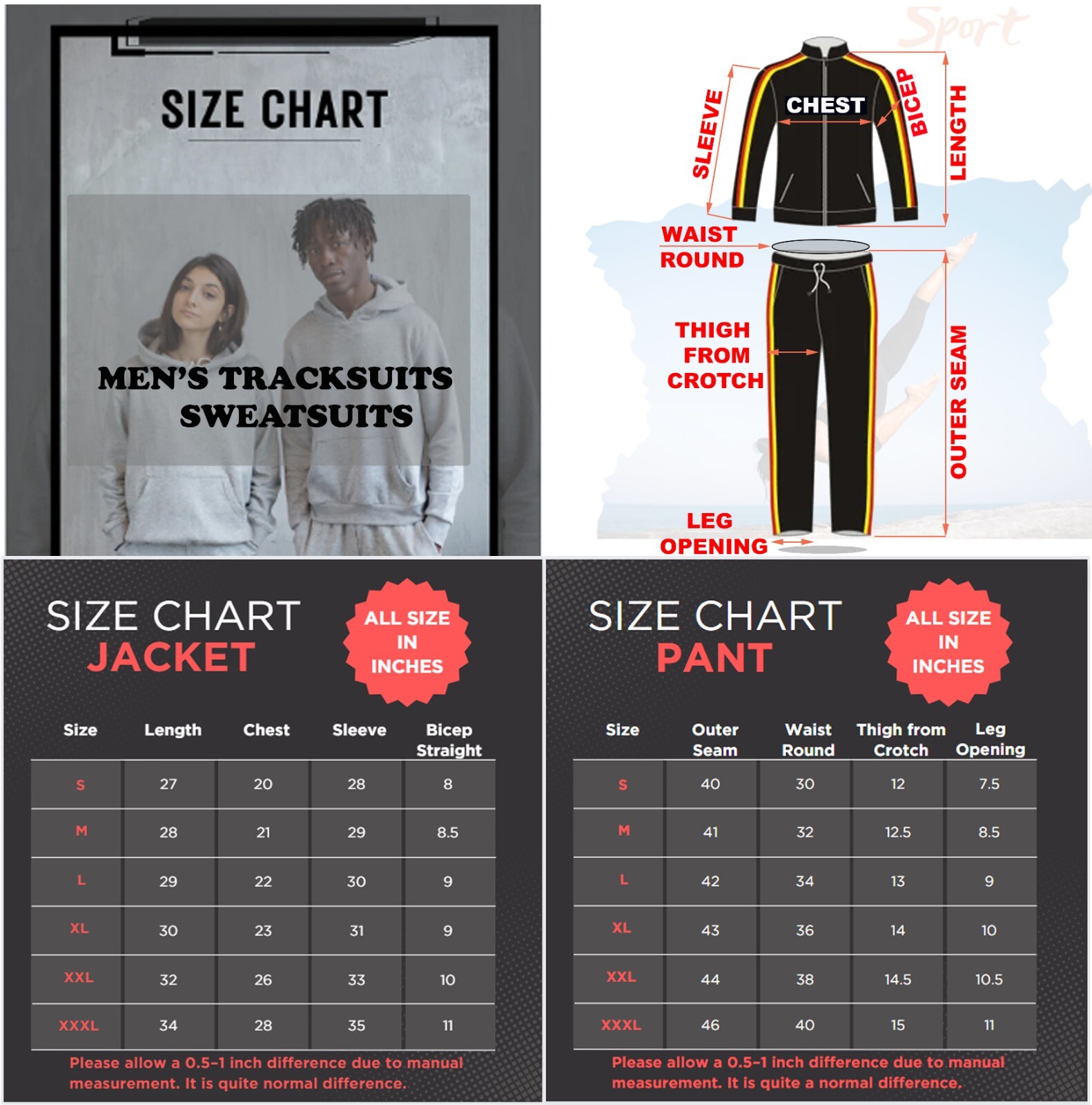 Mens Tracksuit Set Fleece Hoodie Top Bottoms Joggers Gym Track Suit Jogging Set