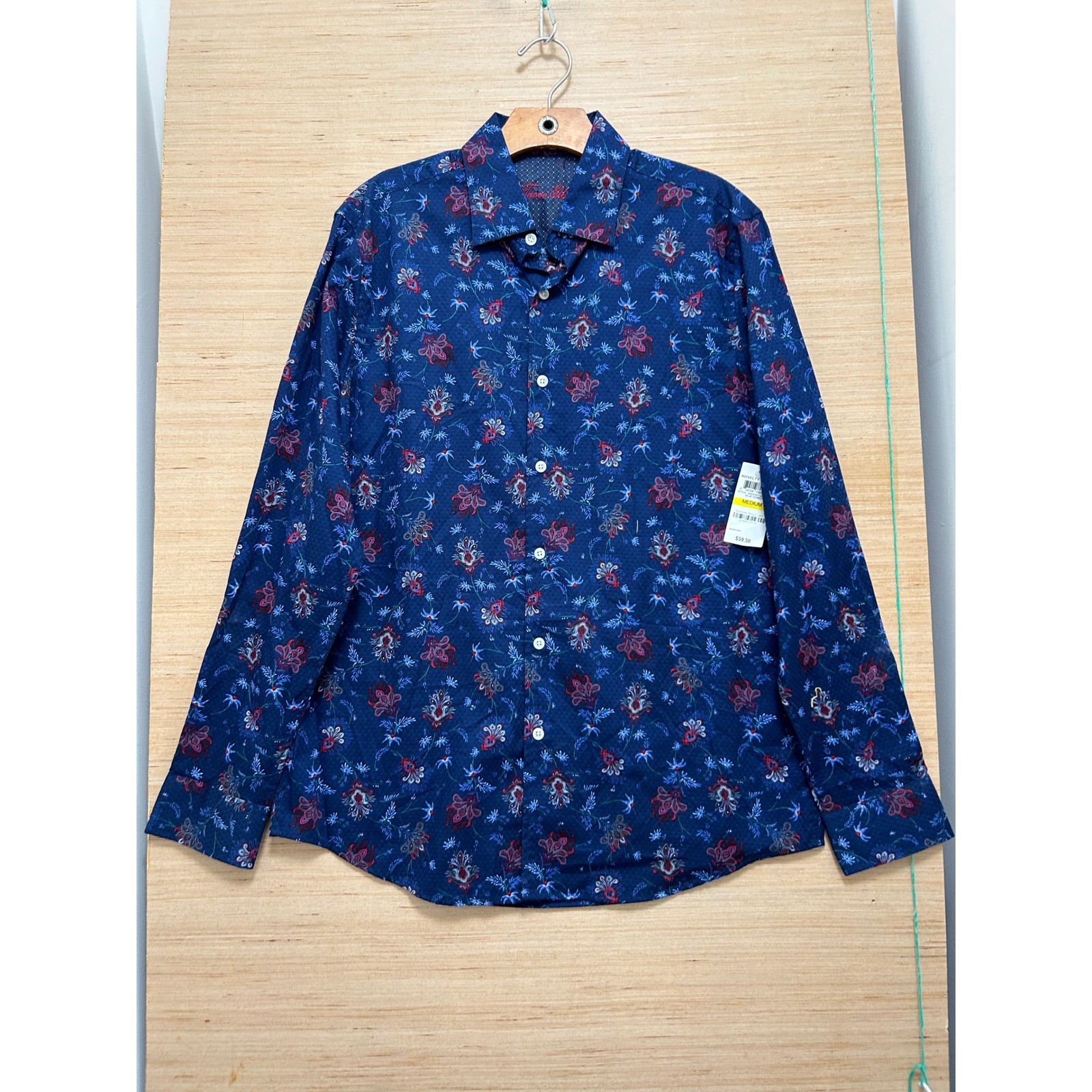 Tasso Elba Mens Blue Floral Paisley Button Down Shirt Long Sleeve Medium NEW