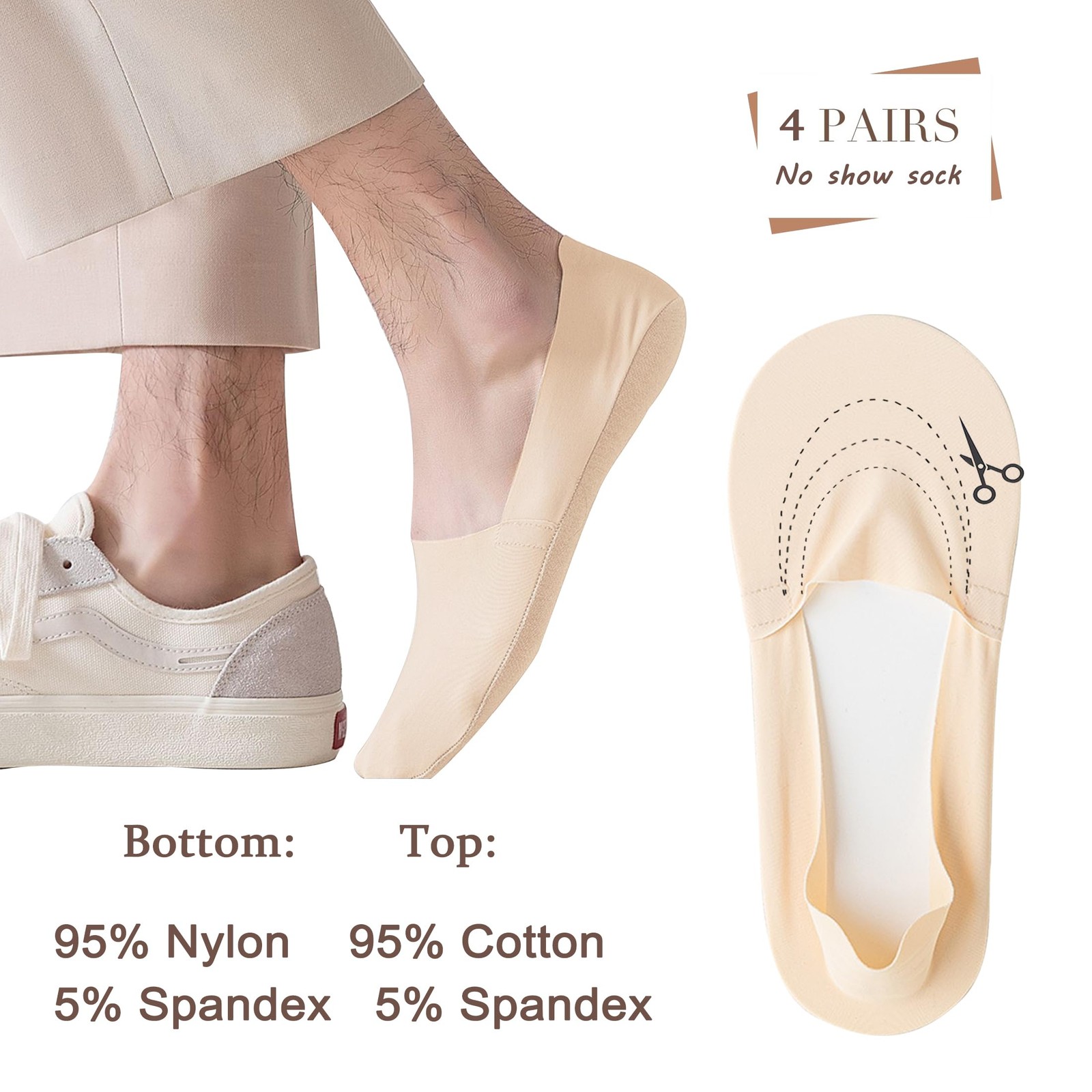 4 Pack Mens No Show Socks Thin Non Slip Low Cut Liner Socks Invisible for Flats
