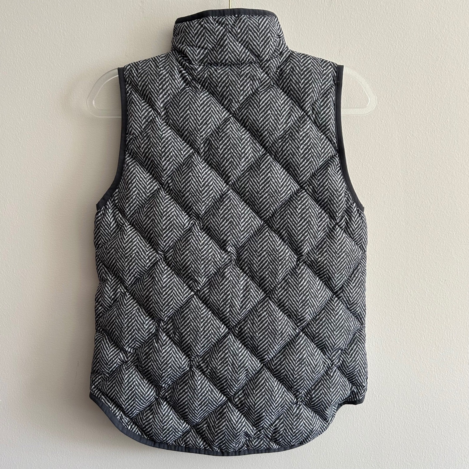 J.Crew Factory Down Puffer Vest Gray Herringbone XS Quilted Down Fill