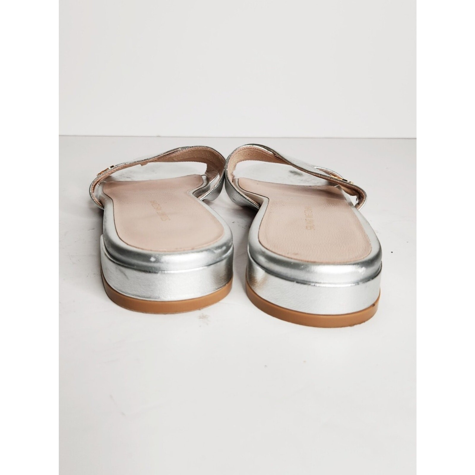 Stuart Weitzman Lunaria PYB Metallic Silver Nappa Leather Sandals Women Size 8.5