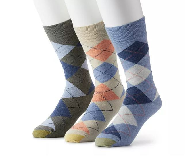 GOLD TOE Men’s 3 pack Carlyle Argyle Crew Fashion Dress Socks, socks size 10-13