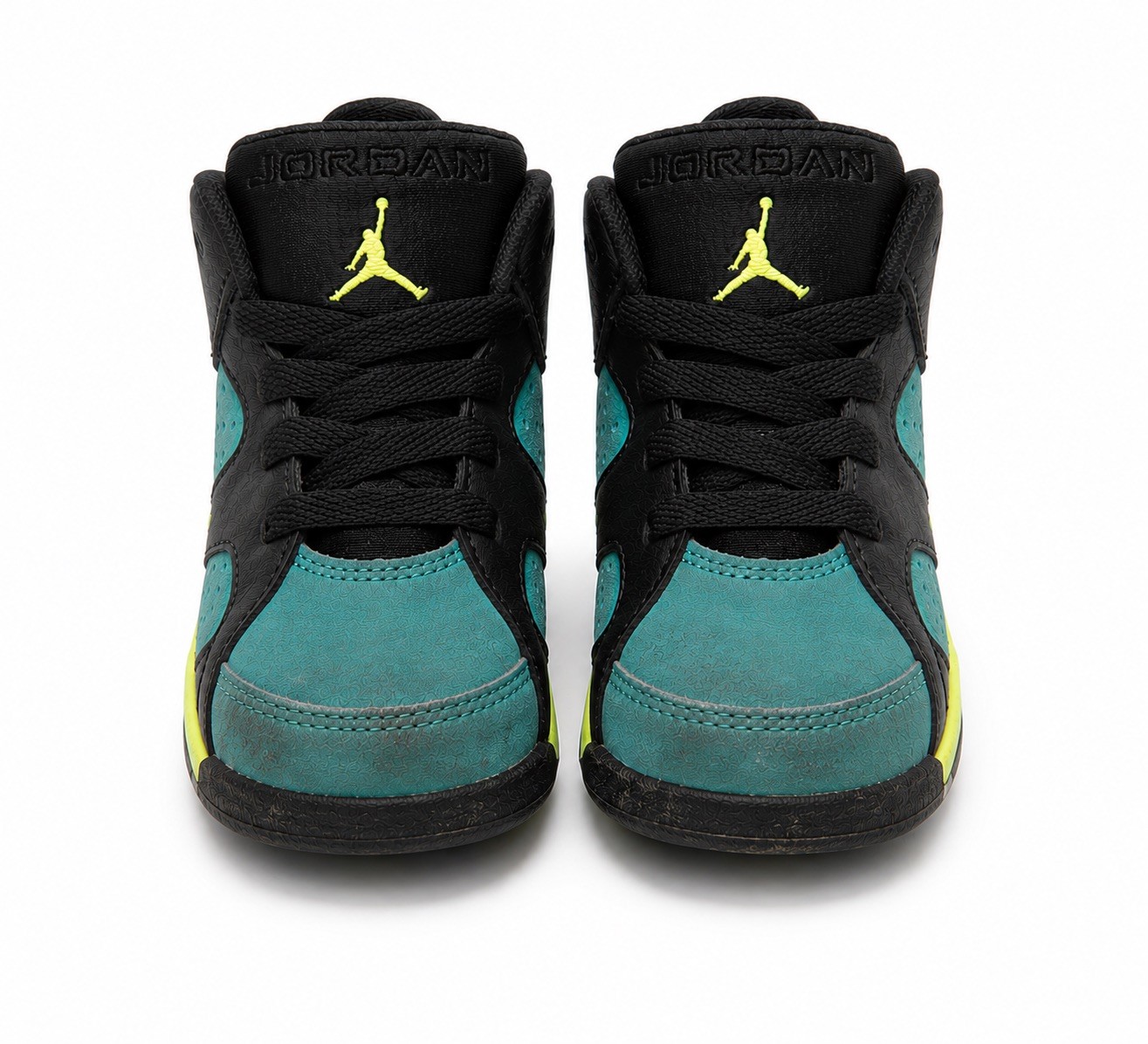 Nike Air Jordan 6 Retro Toddler Size 6C Black Turquoise Volt Sneakers Used