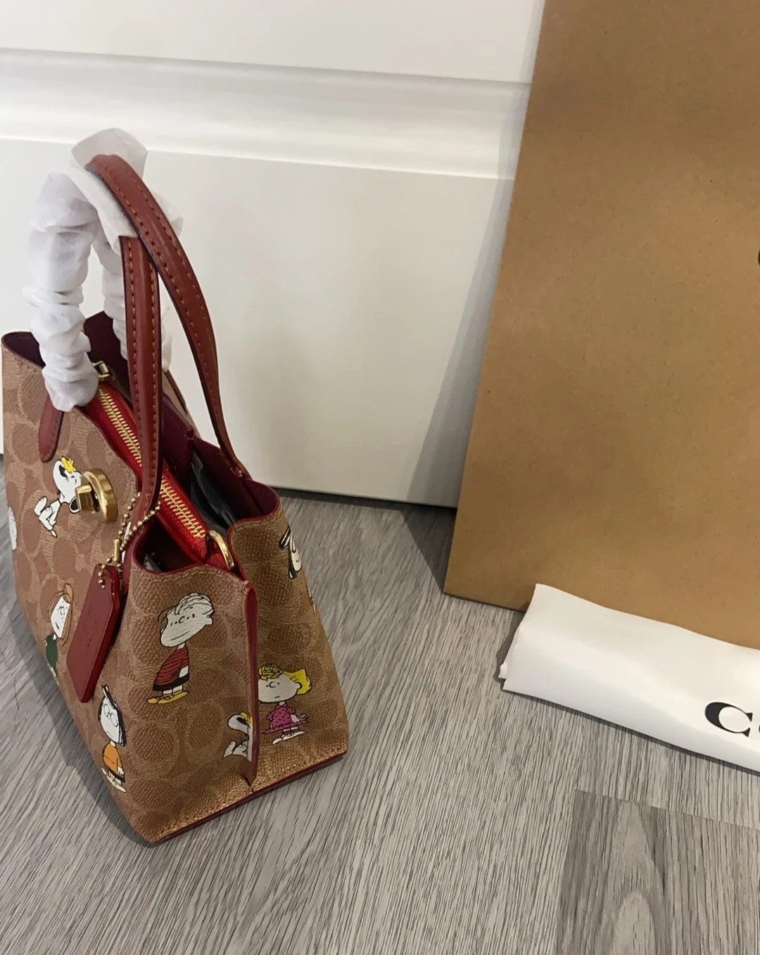 NWT Coach X Peanuts CBF74 Willow Tote Bag 18 Signature Canvas Leather New
