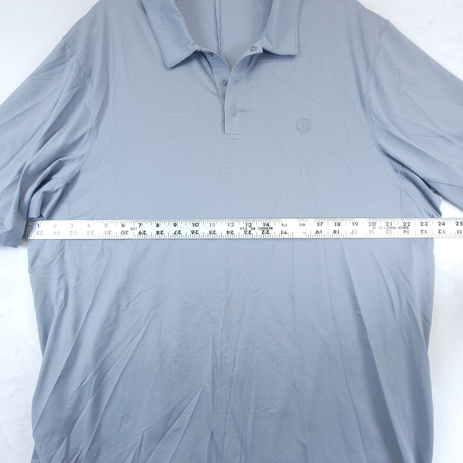 Lululemon Shirt Mens Large Gray Polo Active Stretch Short Sleeve 24″ Pit To Pit