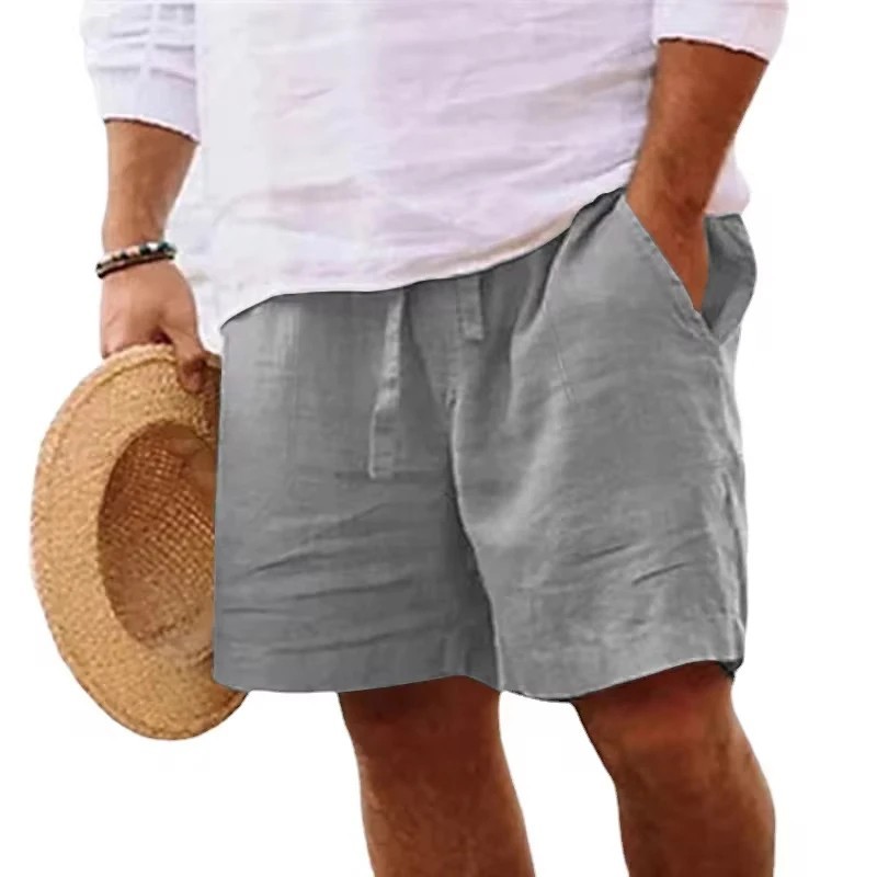 Men’s Cotton Solid Color Lightweight Shorts, Gym Pants, Linen Beach Jogging