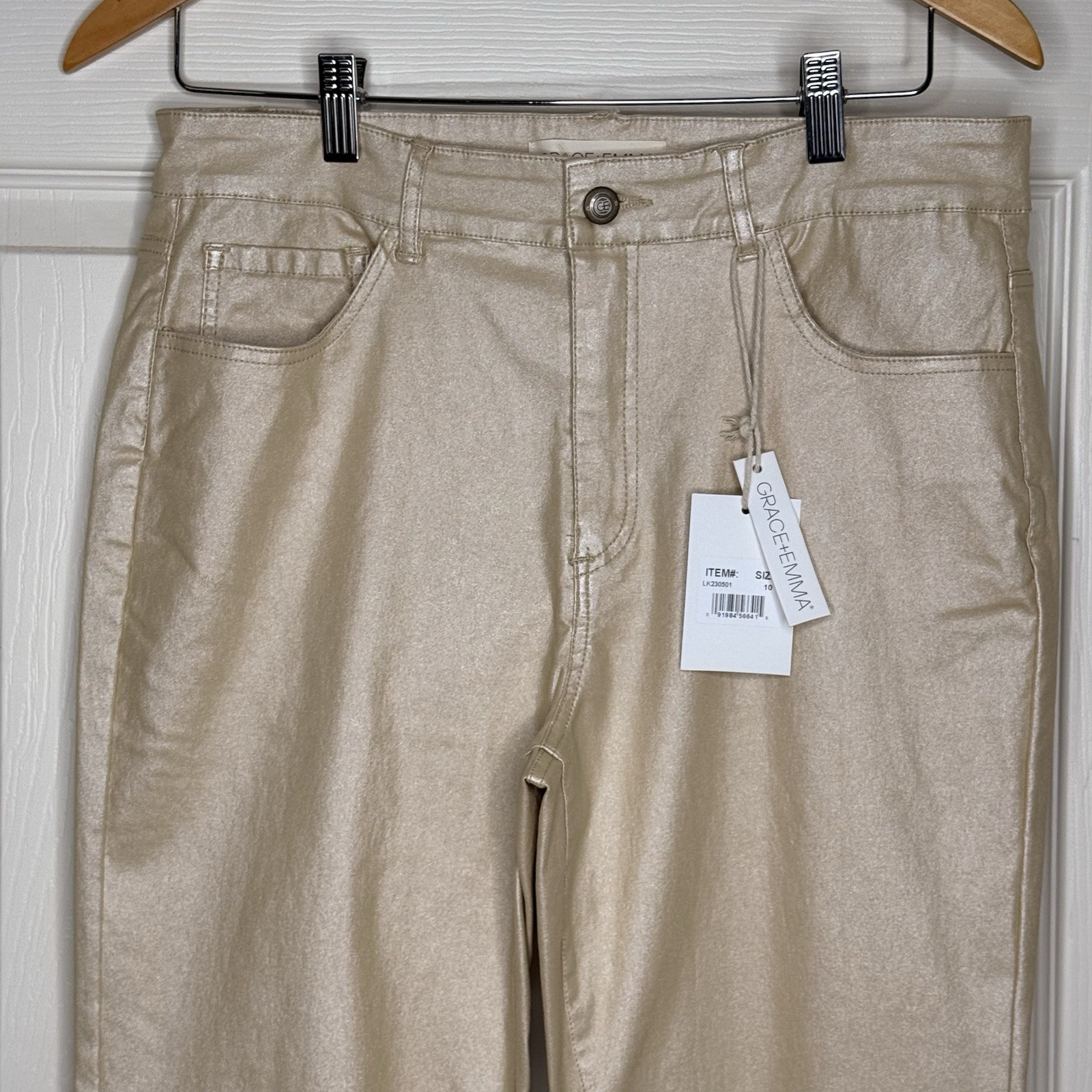 Grace + Emma Gold Metallic Coated Jeans Women Size 10 Stretch High Rise Pants