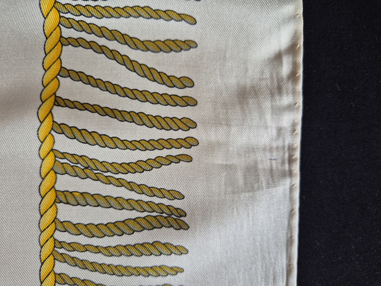 ESCADA 82cm Vintage Silk Square Scarf Family Crest Shield Cream Yellow Tassel