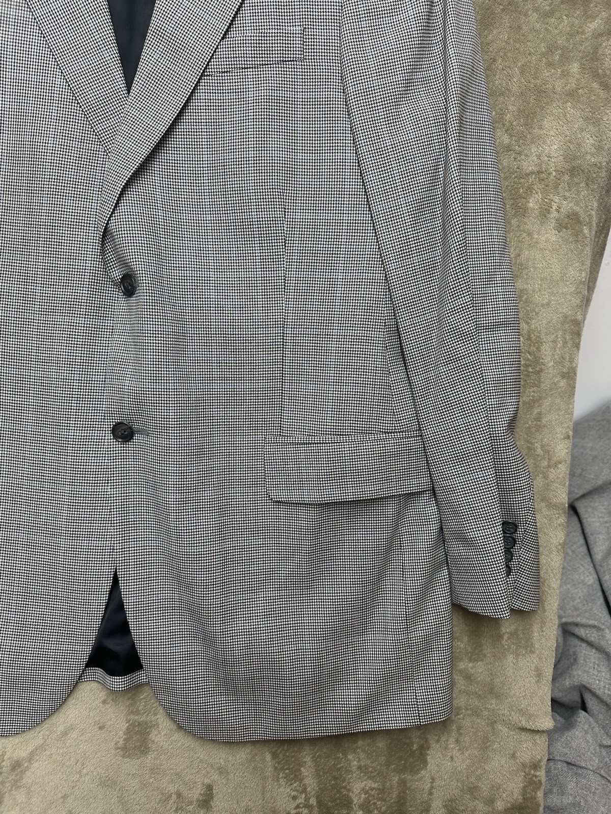 Lands’ End Blazer Men’s 43L Gray Hondstooth Wool 2-Button Gold Button Sport Coat