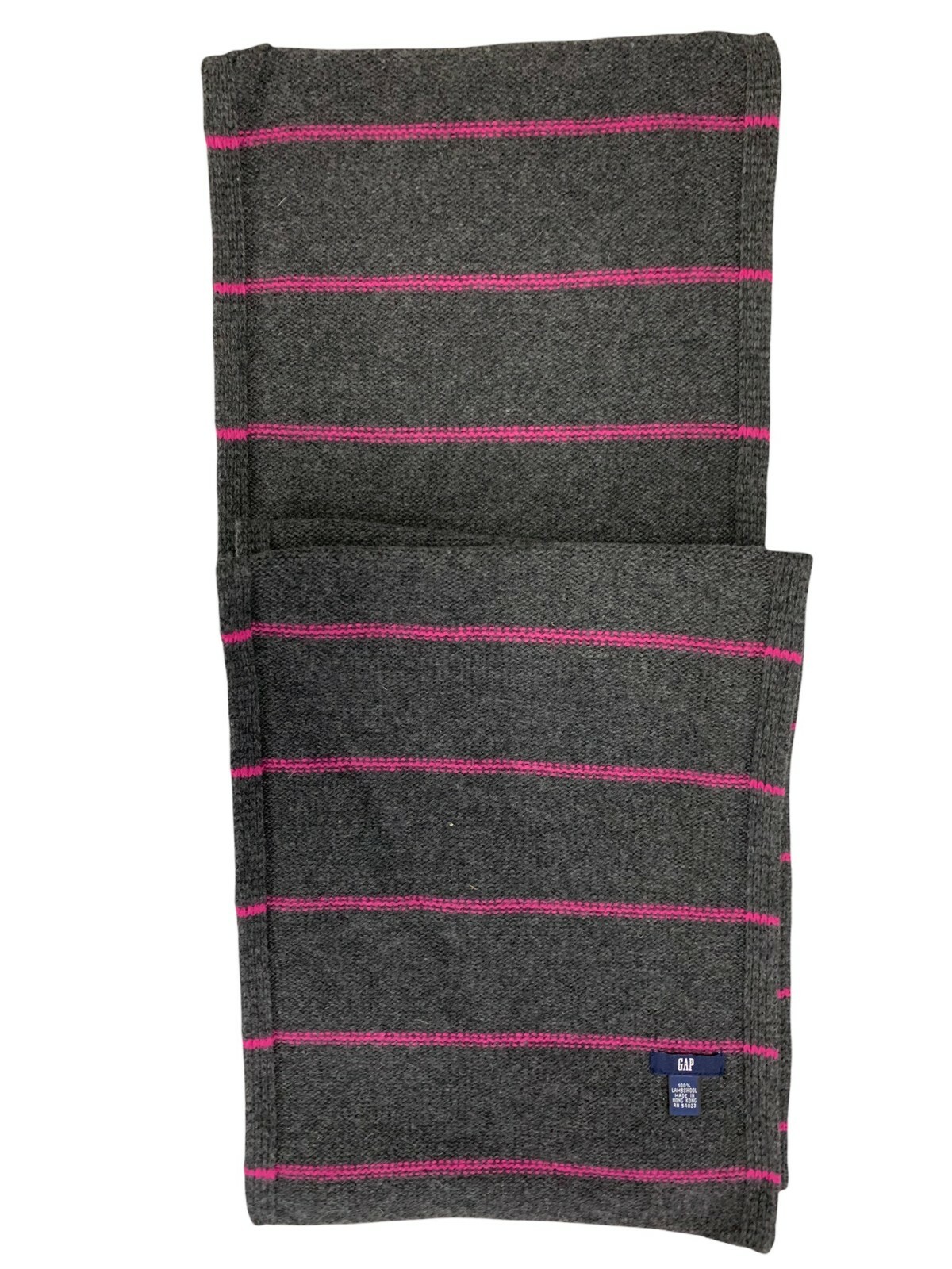 GAP 100% Lambs Wool knit neck scarf charcoal gray and fuschia 60 in. X 11 1/4 in