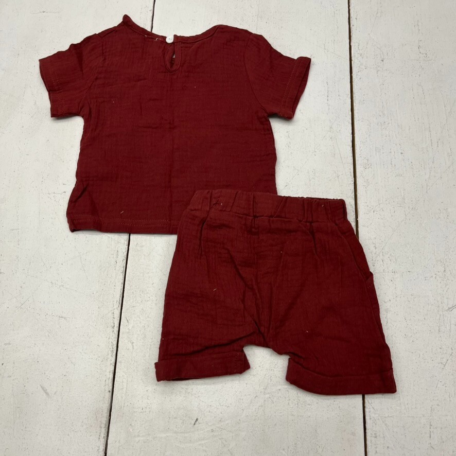 Maroon 2 Piece Gauze Short Sleeve & Shorts Set Kids Size 6-9 Months NEW