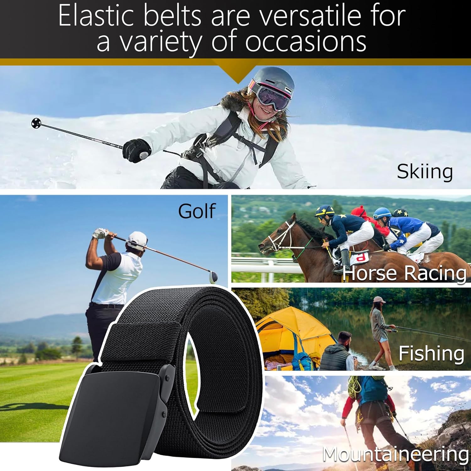 Men’s Adjustable Tactical Belt, TSA Approved Metal-Free Elastic Stretch Belt