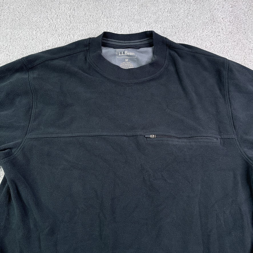 LL Bean Sweatshirt Mens Medium Tall Black Fleece Crewneck Pullover Zip Pocket