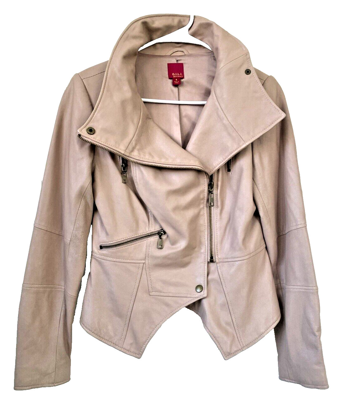 GILI Women’s Sz 4 Got It Love It Blush Pink Leather Moto Zip Jacket