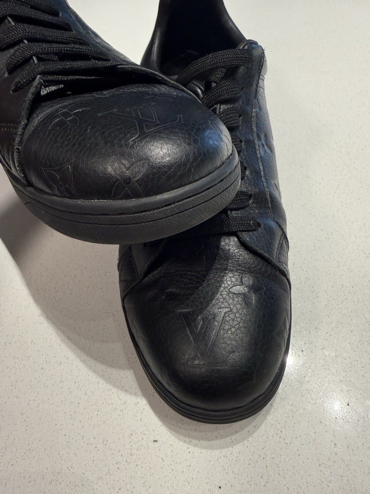 Louis Vuitton Luxembourg Black Leather Monogram Sneakers (11.5 in) 8.5 Authentic