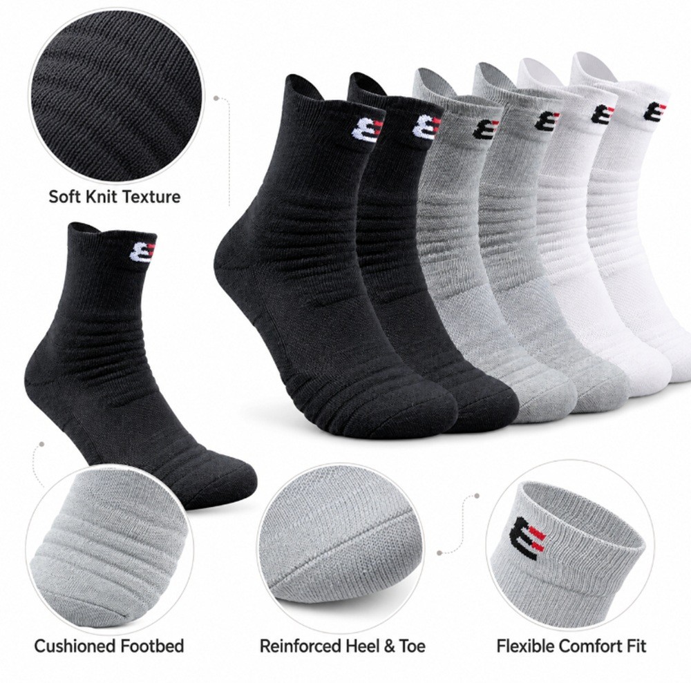 3-Pack Men’s Cotton Compression Sports Socks – Athletic Mid-Crew Training Socks