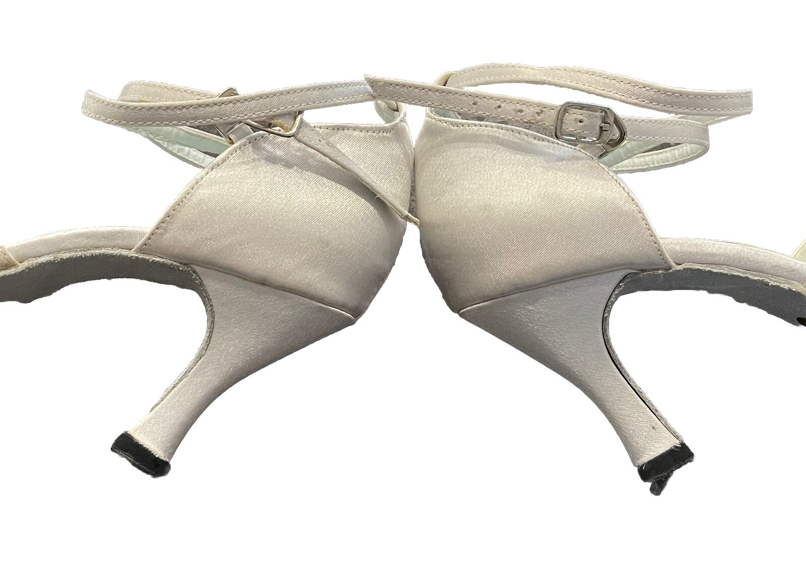 Ballroom/Latin Go Go Dance Shoes Pro Soft Open Toe Strappy Satin Ivory Mesh S9.5