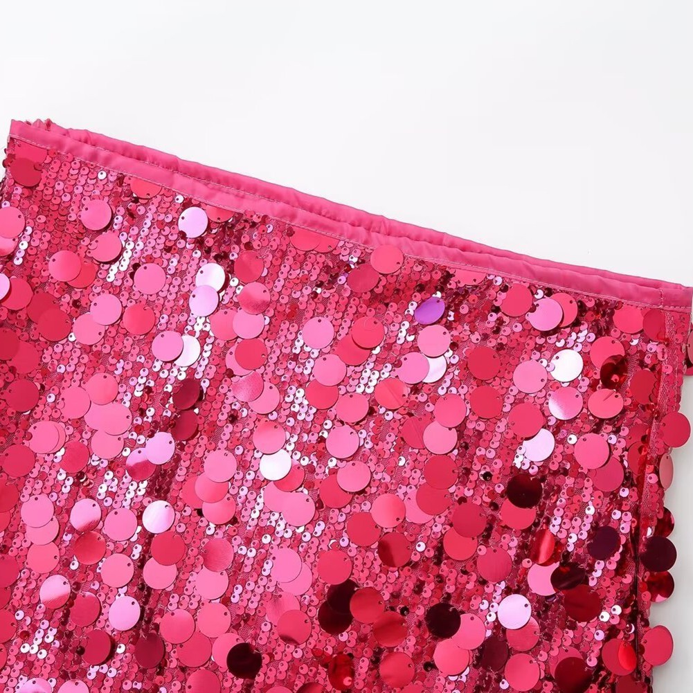 Daily Wear Party Attire Sparkly Sequins Skirt Mid-rise Skirt Solid Color Pattern