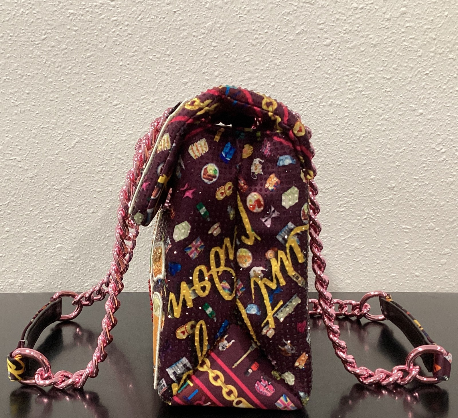 Kurt Geiger London Kensington 10.25″ x 6.5″ x 3.25″ Patches Pink Satin Crystals