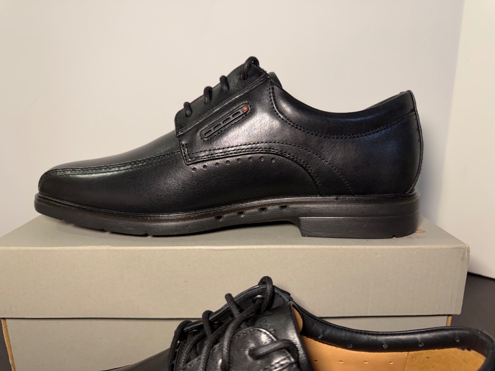 Clarks Un Kendric Way Leather Dress Shoes Black Mens 8W (Wide)