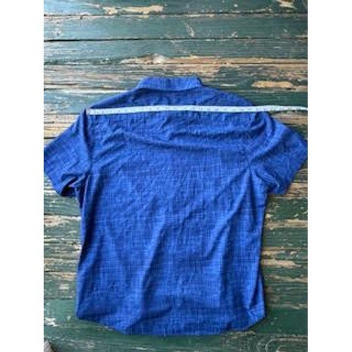Construct Mens XXL Blue Short Sleeve Button Down Shirt Modern Fit Slub Knit