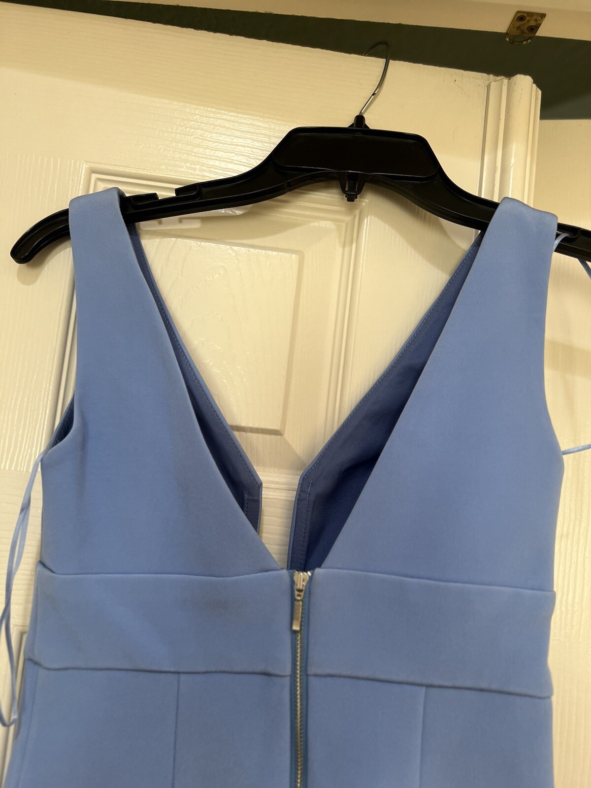NICHOLAS Bonded Silk Deep U Neck Line Mini in Cornflower Blue party Dress 4