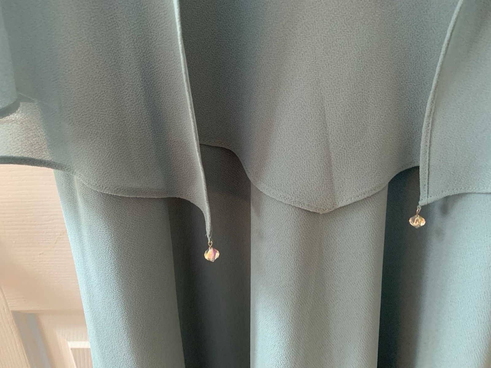 Gorgeous Virgo Sage Size 14 2-Pc Chiffon Outfit Set Cowl Neck Top Skirt Beaded
