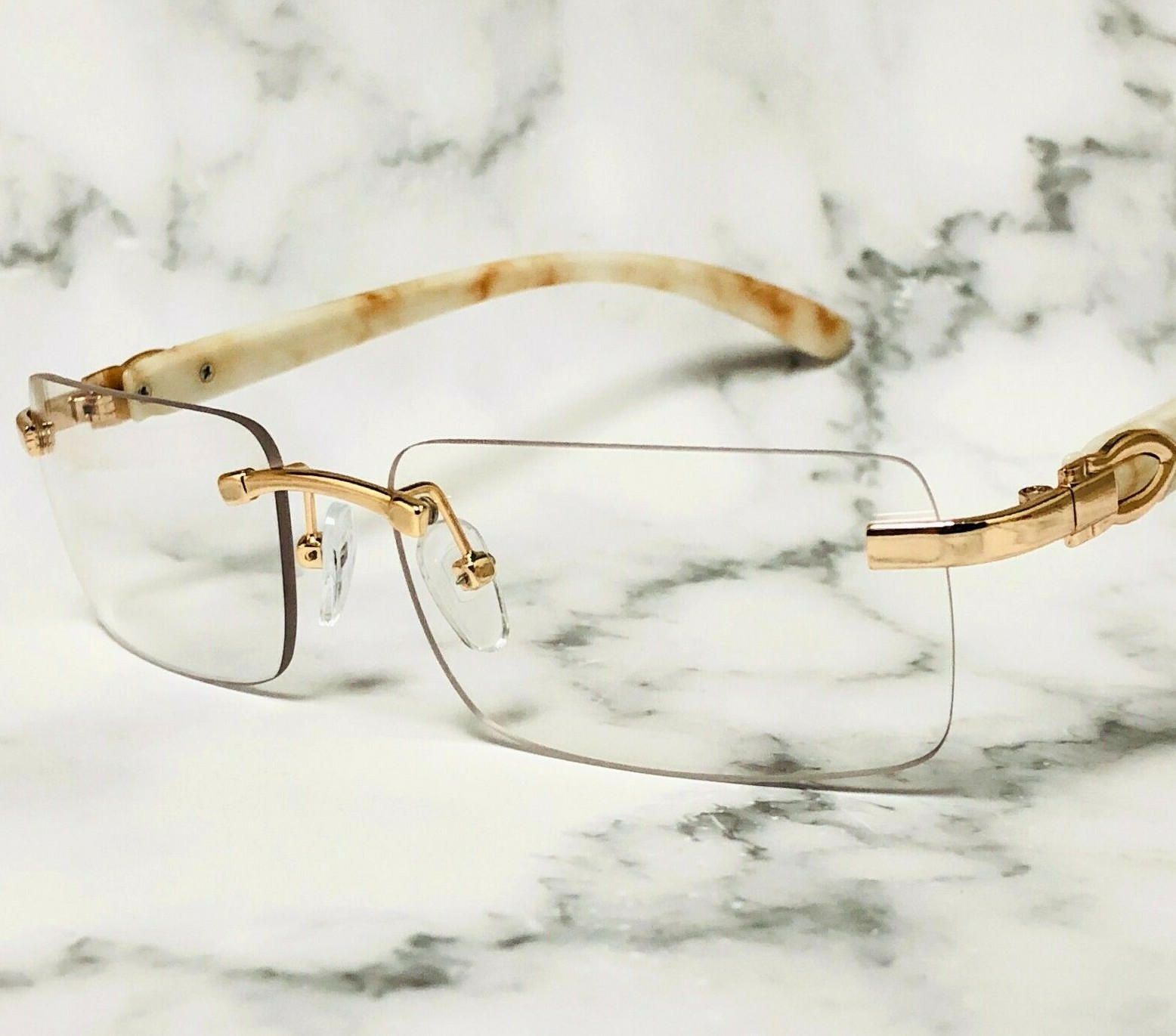 Hip Hop Rimless Wood Gold Frame Retro Vintage Hip Hop Mens Clear Lens Glasses