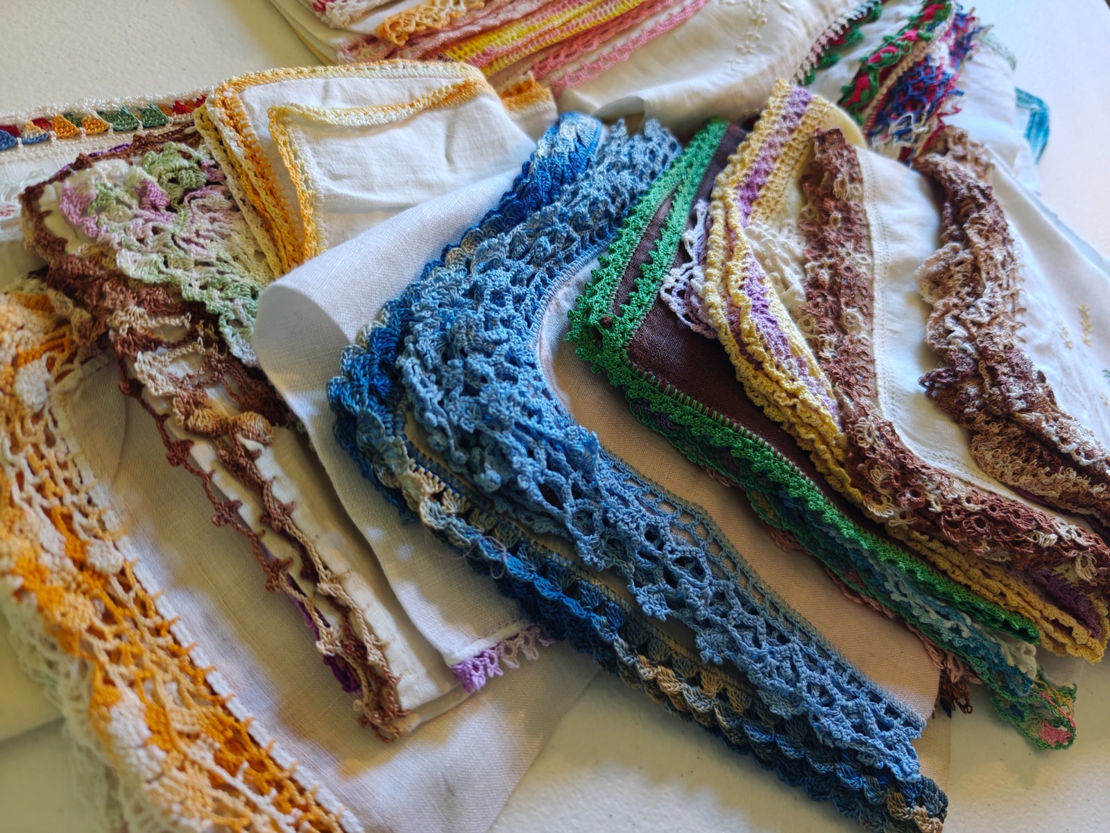 LARGE LOT! 100+ Crochet Edged Vintage Hankie Cutter Lot Tatting
