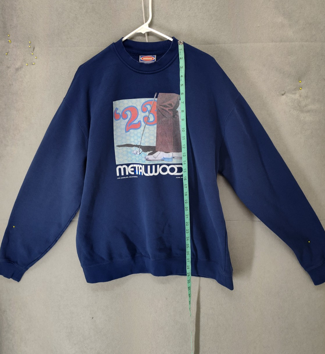 Metalwood Men Sweatshrit Medium Blue Graphic Print Long Sleeve Regular Pullover