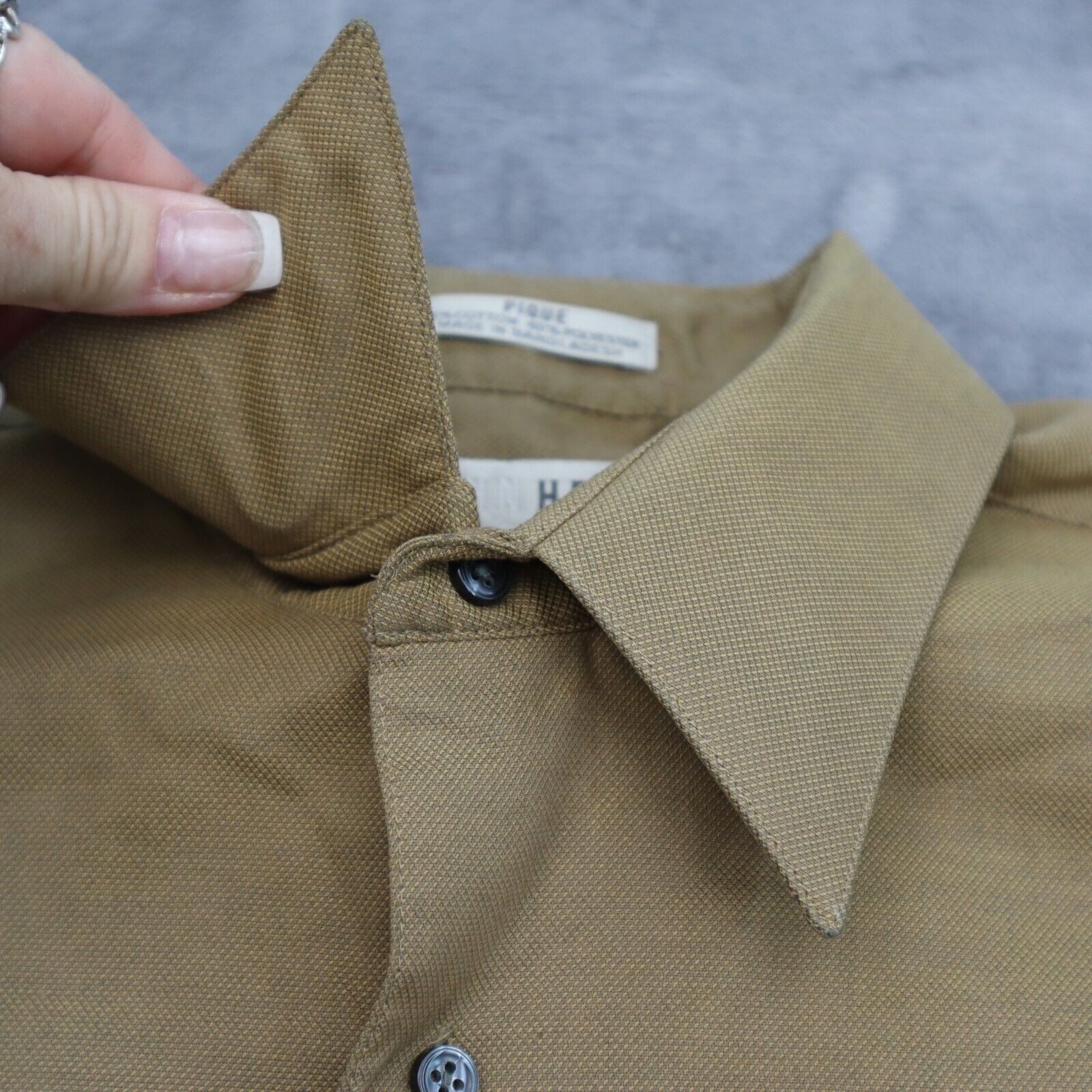 John Henry Shirt Mens 32 Brown Long Sleeve Point Collar Barrel Cuff Dress Shirt