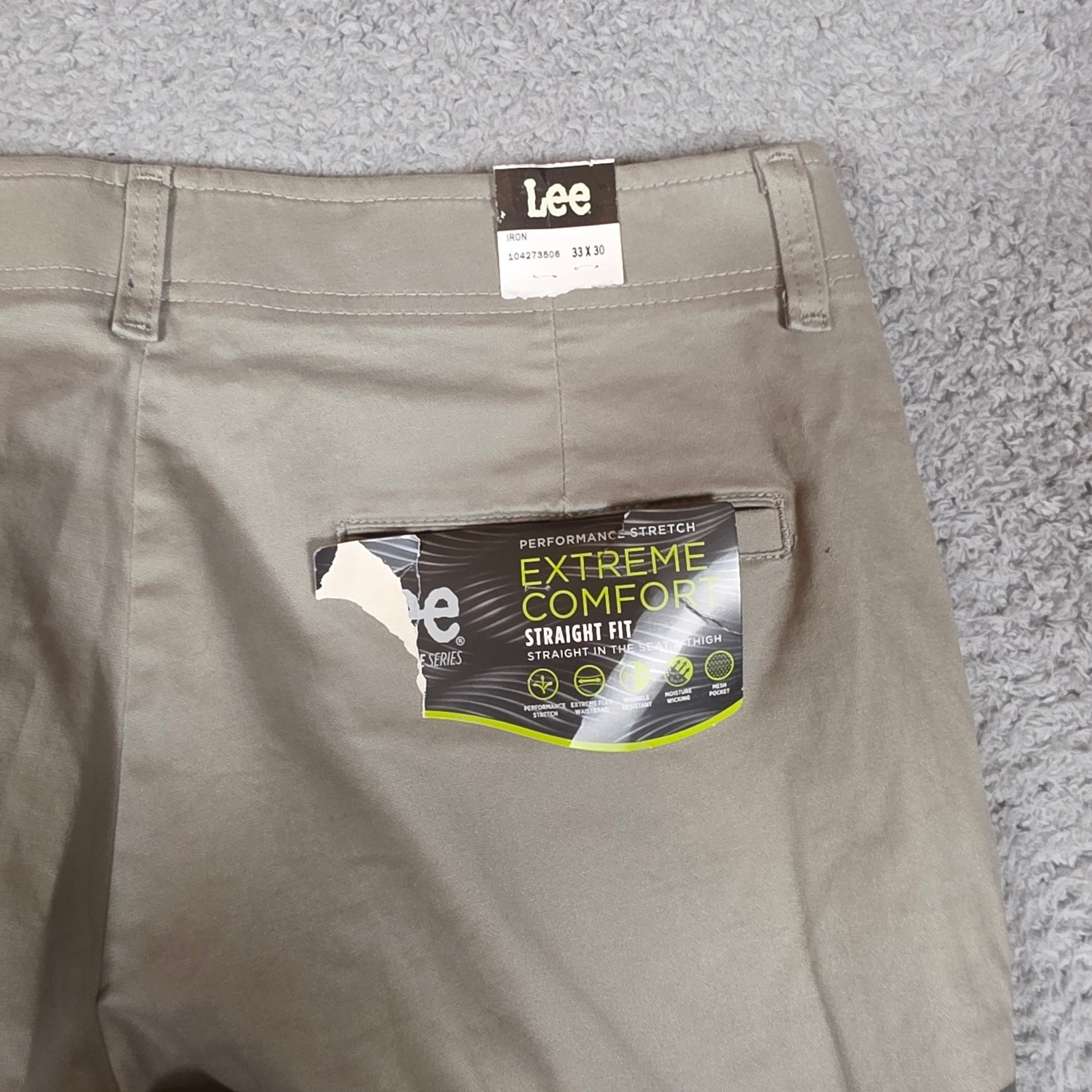 Lee Chino Pants Mens 33×30 Extreme Comfort Straight Fit Tan Stretch Office NEW