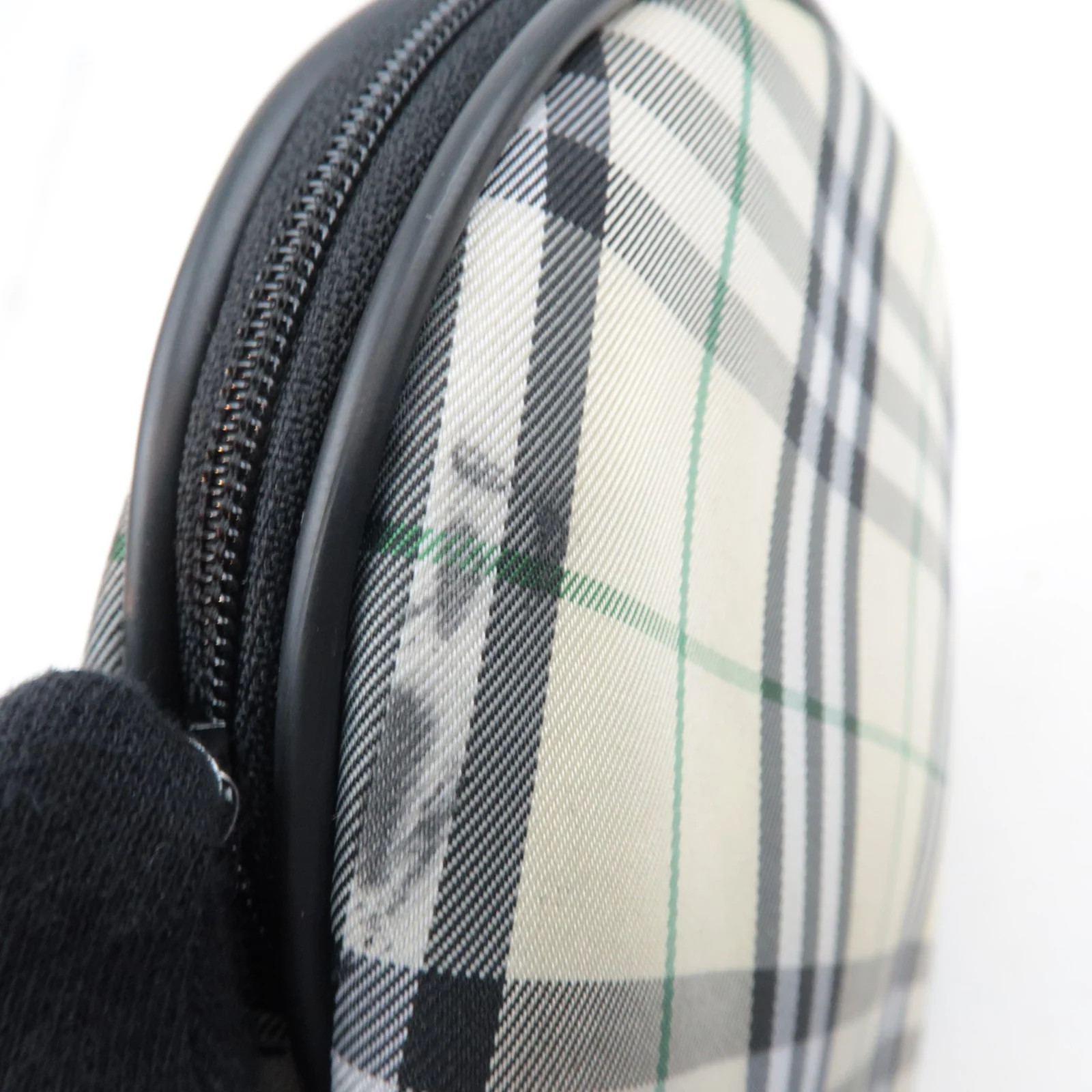 BURBERRY Nova Plaid Semi Circle Pouch Canvas Leather Yellow Authentic